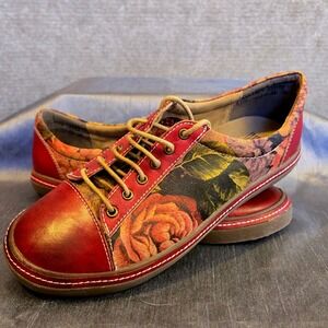 Spring Step LArtiste Libbi-Rose-RD Red Floral Leather Sneakers Womens 39 US 8.5